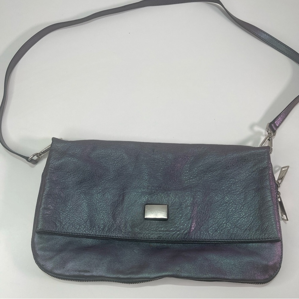Orciani Iridescent Blue-Purple Leather Crossbody Bag